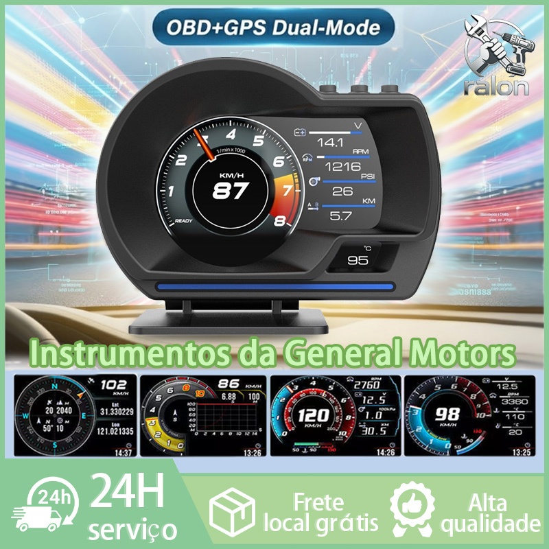 P6 Medidor Universal OBD GPS Duplo Sistema Velocímetro HUD Turbo Temperatura Água Multifuncional Compatível com Carros