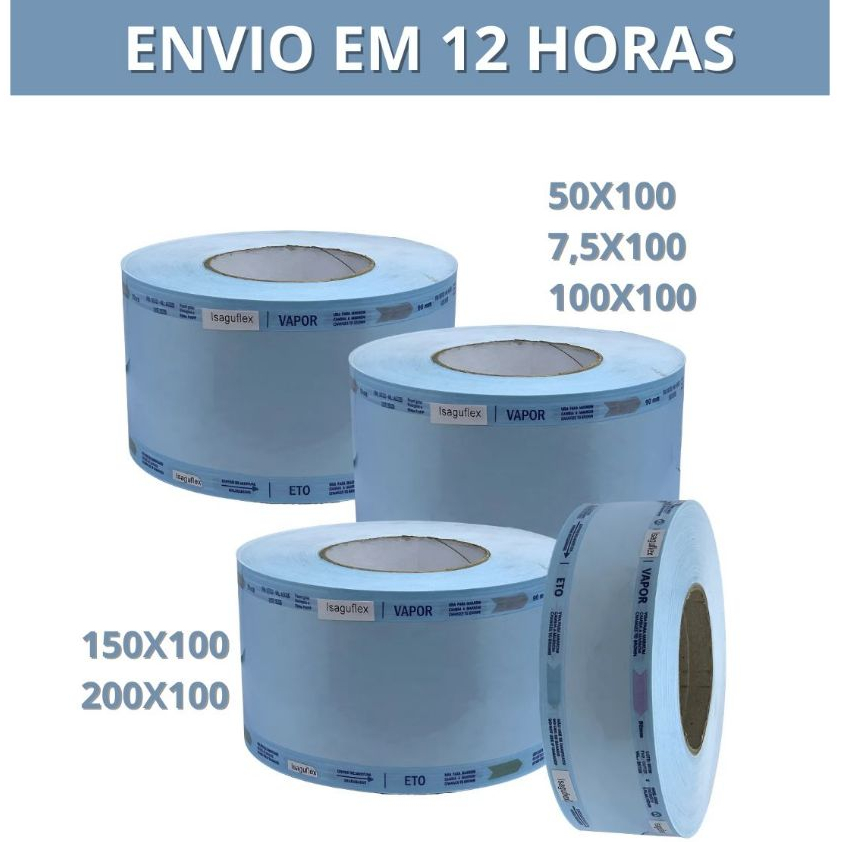Bobina Esterilização Grau Cirúrgico 50 7,5 100 150 200mm x 100m Autoclave MEDIX