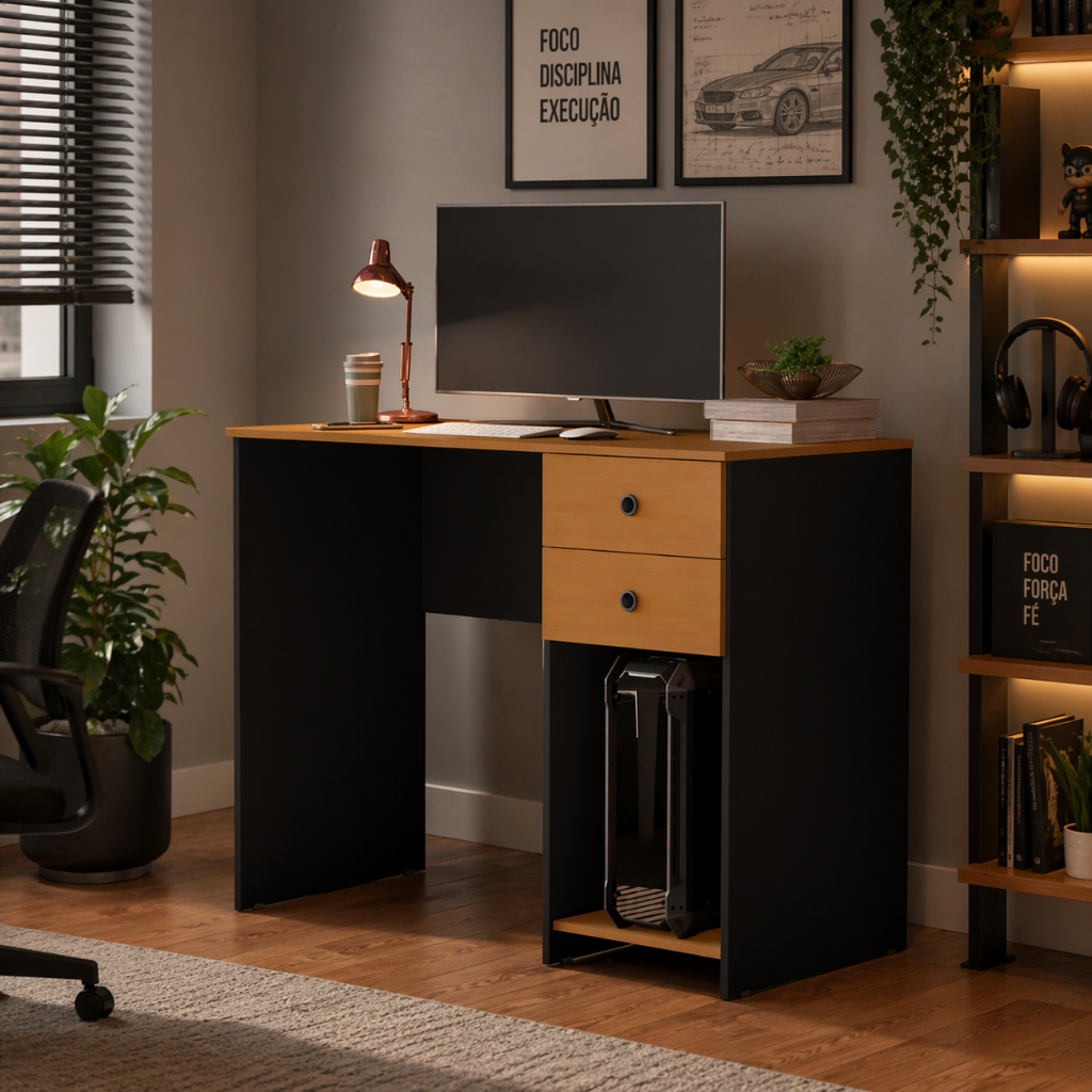 Escrivaninha para Computador com 2 Gavetas e Suporte para CPU Estudo Escritório Mesa Gamer
