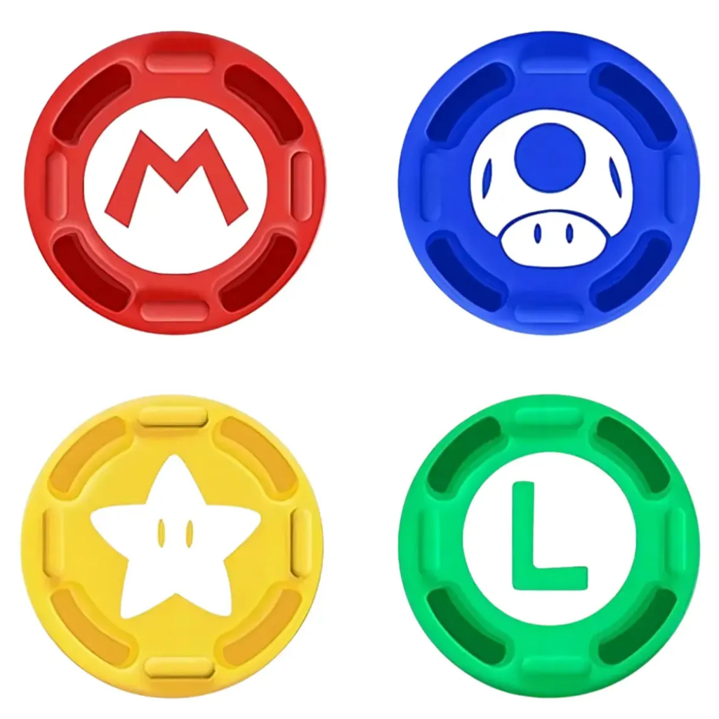 Kit 4 Grip Protetor Analógico Switch Borrachinha Joy Con Mario Estrela Luigi Cogumelo