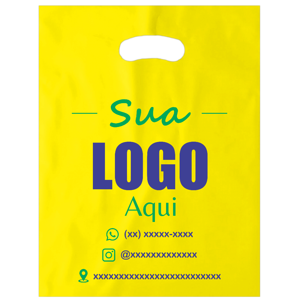 100 sacolas plásticas personalizadas - Alça vazada / Boca de Palhaço - 20x30 - 2 cores na impressão