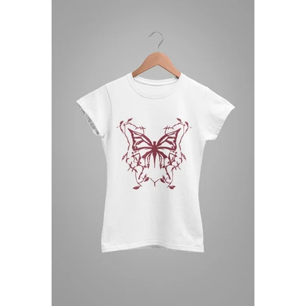 Baby Tee Y2K Feminina- Estampa Borboleta, Conforto Elástico e Versátil para Primavera/Verão/Outono