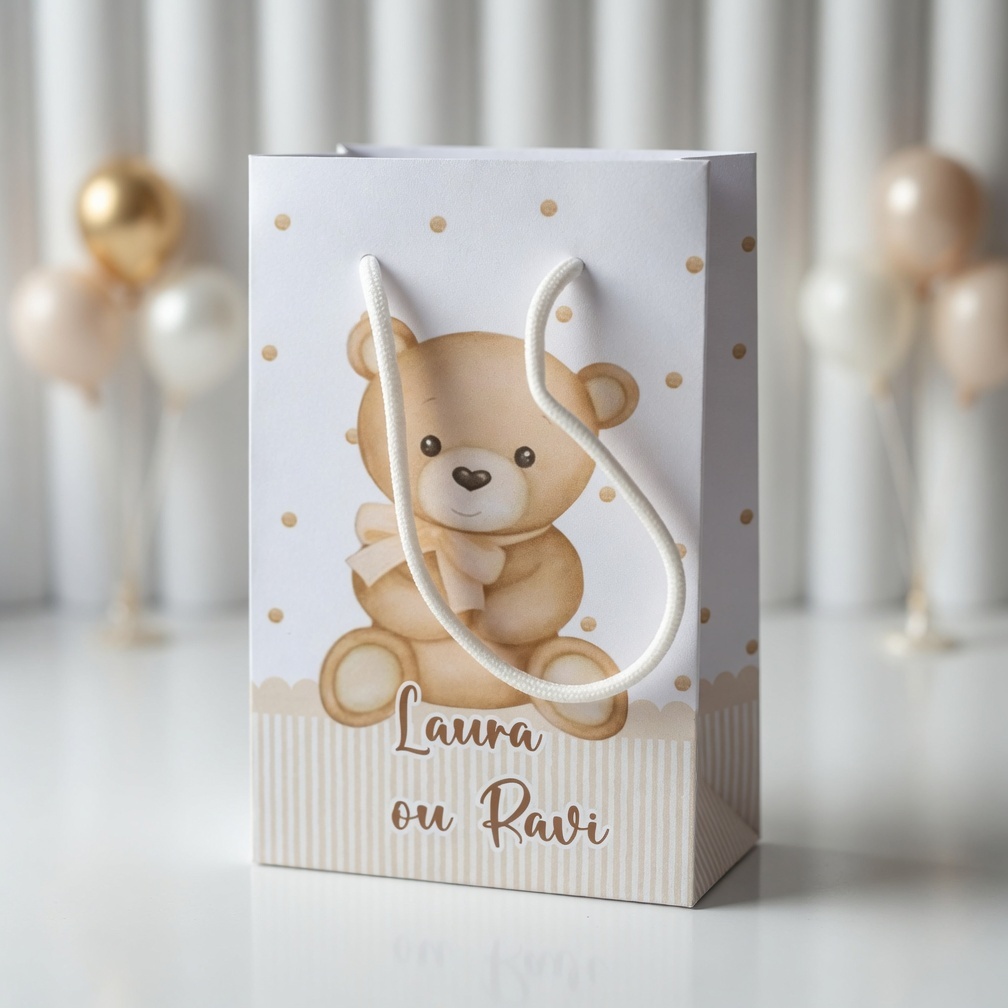 SACOLINHA CHÁ REVELAÇÃO NEUTRO PERSONALIZADA/LEMBRANCINHA DE ANIVERSÁRIO