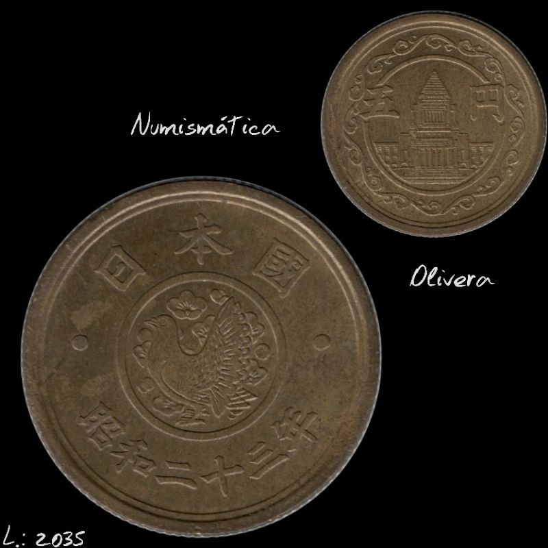 L.: 2035 - Moeda estrangeira Japão 5 ienes 1948.