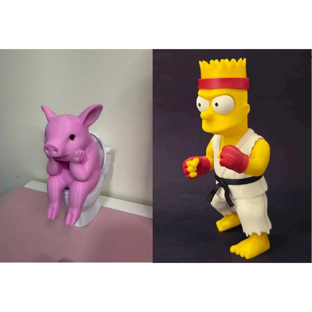 Porquinho no Vaso Decorativo + Boneco Bart Simpson Street Fighter Decorativo