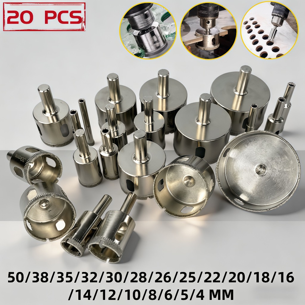 Jogo 15/20 Brocas Diamantadas Serra Copo furar Vidro Granito Ceramica 3 a 50 mm kit ferramentas