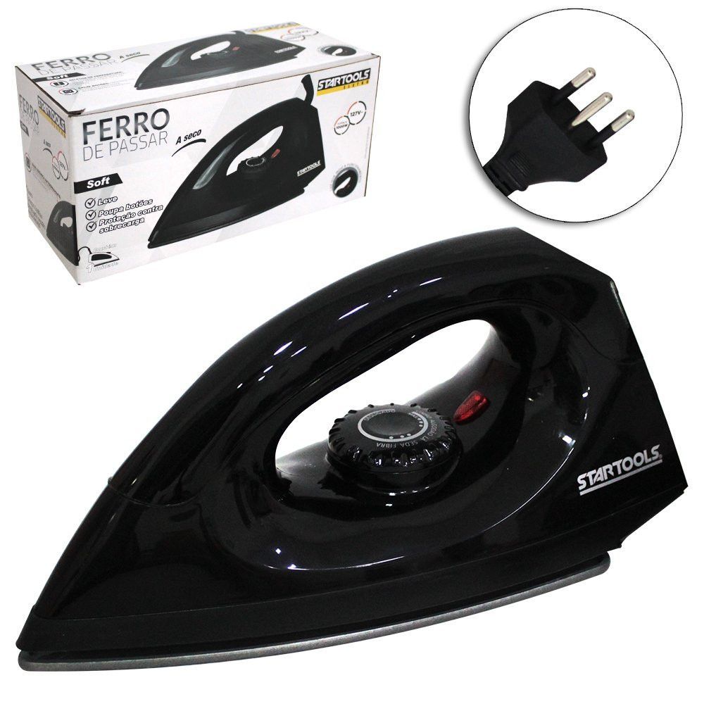 Ferro Passar Roupas Seco Soft 127V 220V Compacto Leve Prático Resistente Multiuso Casa Doméstico
