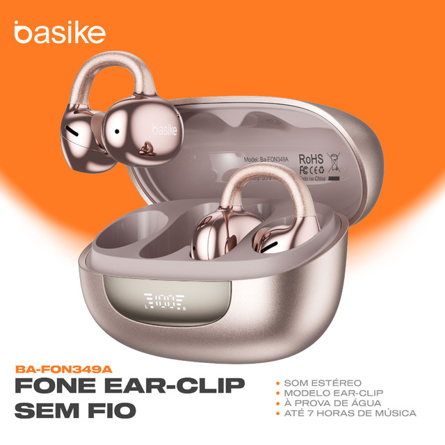 BASIKE Fone TWS Sem Fio Bluetooth Baixo Grave Microfone Controle Touch para Esporte e Uso Diário