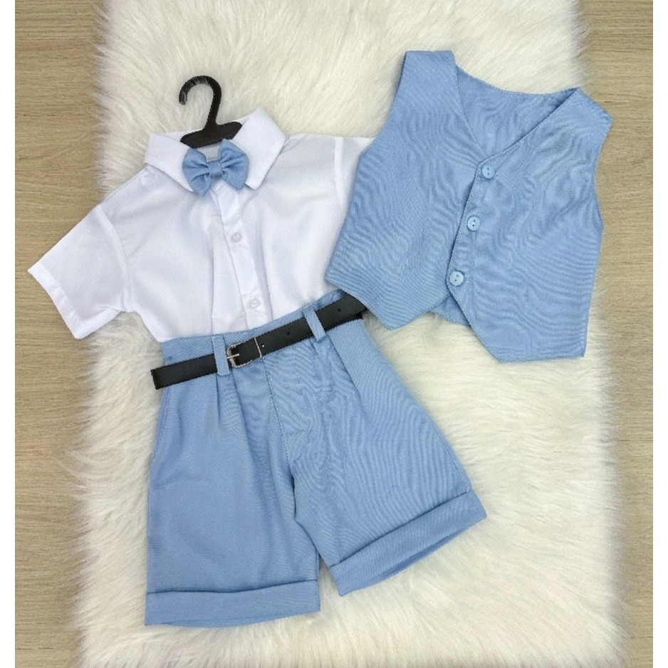 Conjunto Social Infantil Menino Colete Azul Bebe Casamento Pajem Igreja Festa Formatura Noivinho