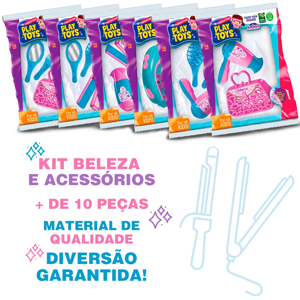 Brinquedo Kit Beleza Acessórios Moda Bolsas Feminina Faz De Conta Infantil Brincadeiras Divertidas