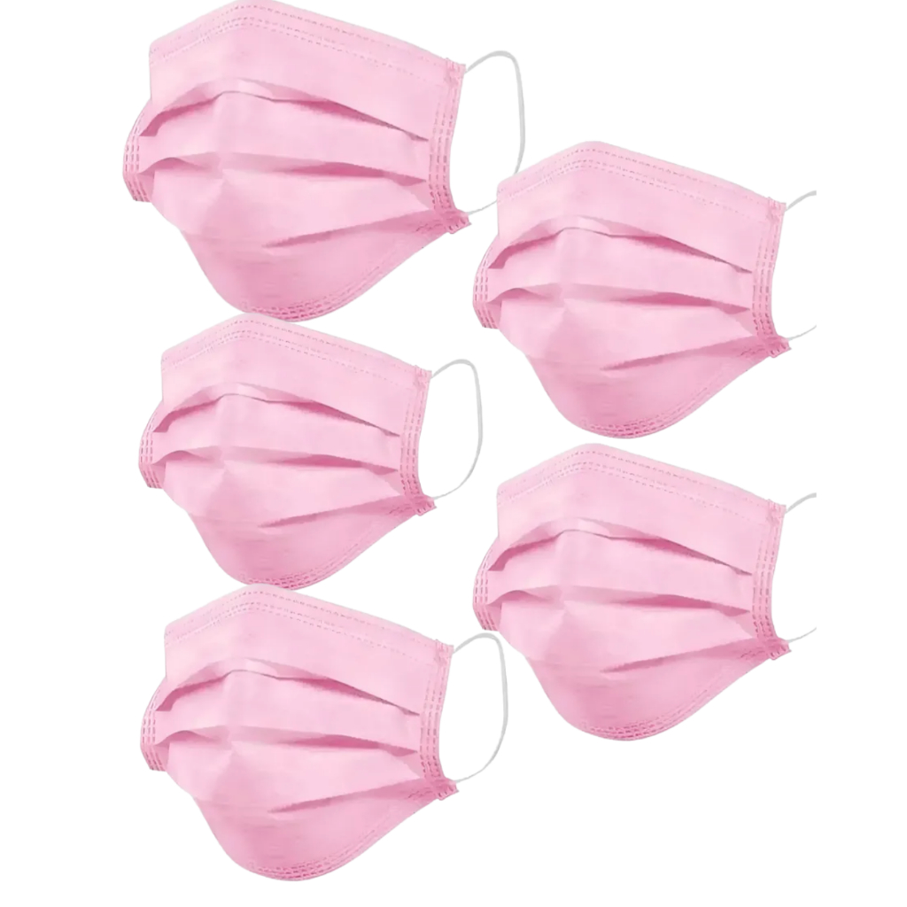Máscara Descartável ROSA HNDESC Tripla com Elástico - 50 unidades.