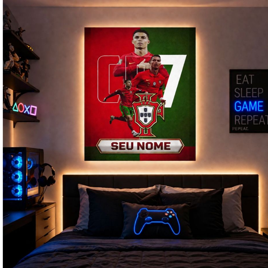 Quadro Personalizado Cristiano Ronaldo CR7 Futerbol Time Torcida Quarto