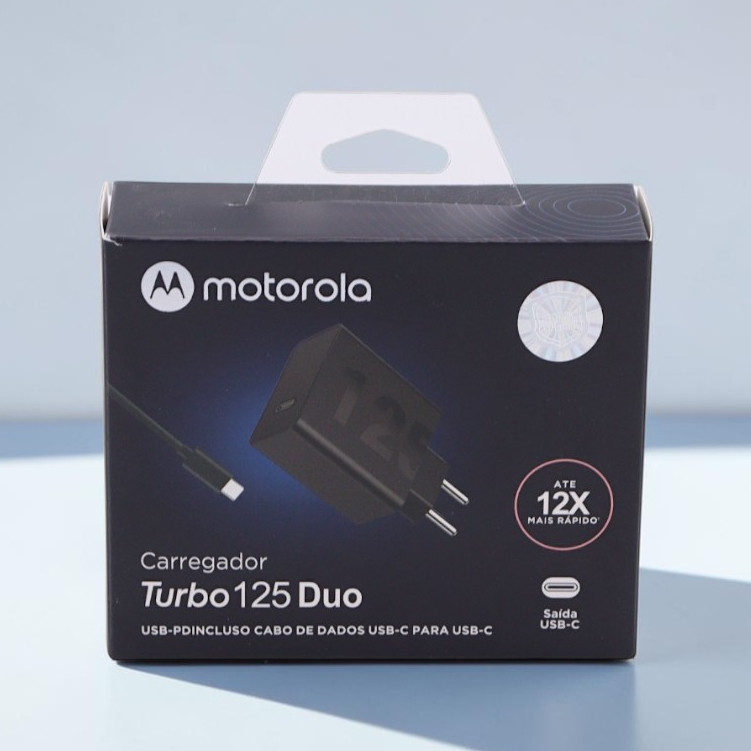 Carregador Moto Turbo 125W Duo Original USB-C Carregamento Rápido 2 Portas + Cabo USB-C