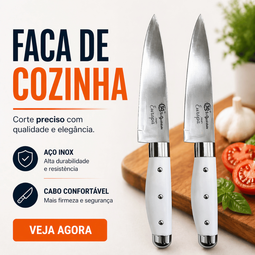 Faca de Cozinha Aço Inox com Cabo Ergonômico Resistente e Corte Preciso