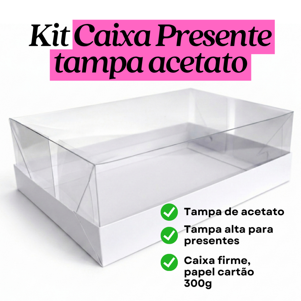 KIT CAIXA TAMPA DE ACETATO PARA PRESENTES, ARTESANATO, CONFEITARIA, COSMÉTICOS