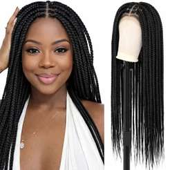 Peruca Trançada Lace Front HD 36" com Baby Hair – Natural, Leve e Pronta para Uso