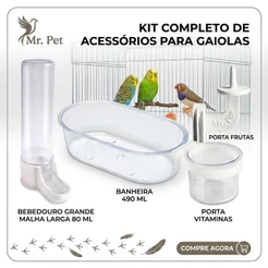 Kit 4 itens Pássaros Banheira + Bebedouro 80ml + Porta Frutas + Porta Vitaminas Acessórios Gaiola