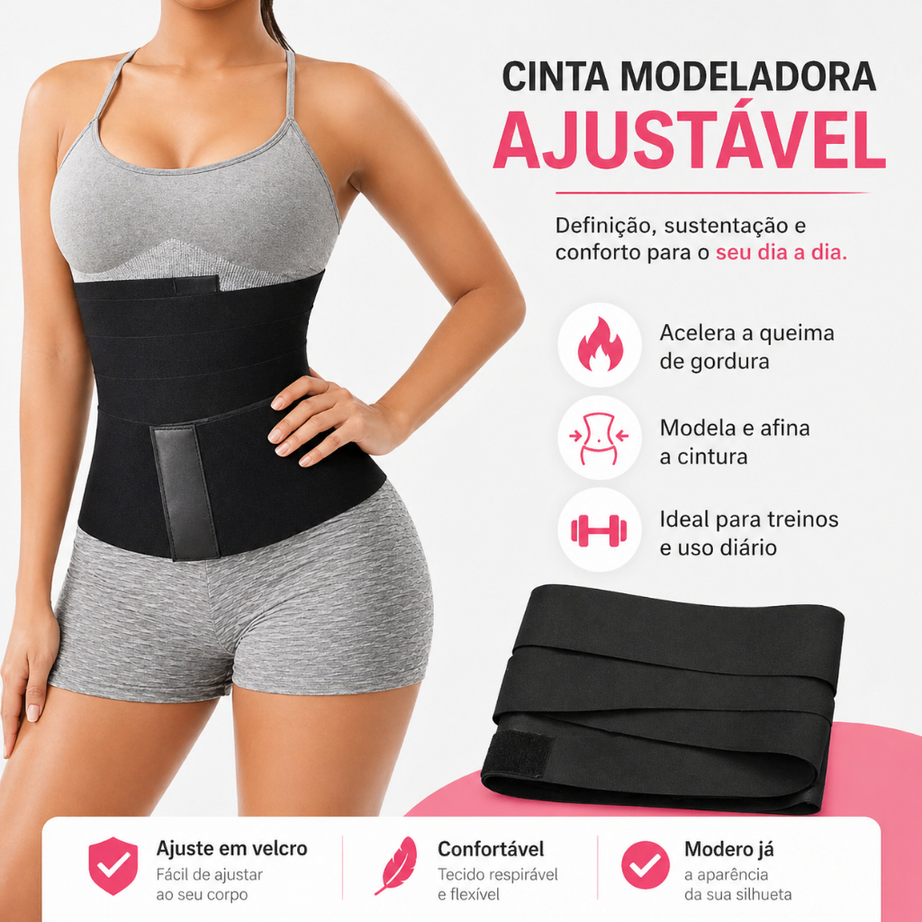 Cinta Faixa Redutor De Medidas E Pós Parto 5M Ajustável Modeladora Corporal Preta Original