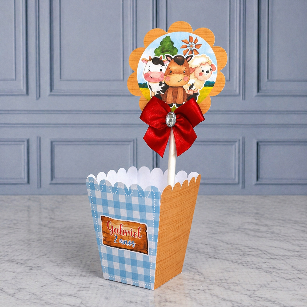 Centro de mesa cachepô FAZENDINHA Personalizados Lembrancinhas festa infantil PEGUE E MONTE