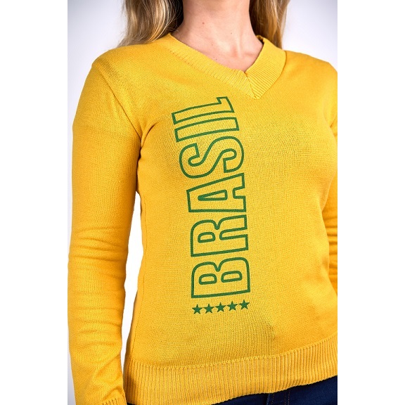 Blusa Feminina Brasil Frio Inverno Torcida Copa Verde Amarela Plus Size Tricot - 100127