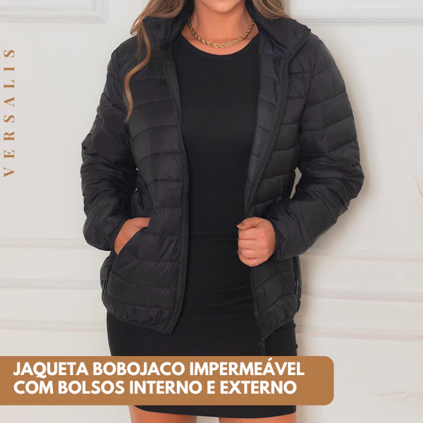 Jaqueta Feminina Puffer Bobojaco Com Capuz Nylon Impermeável Corta Vento