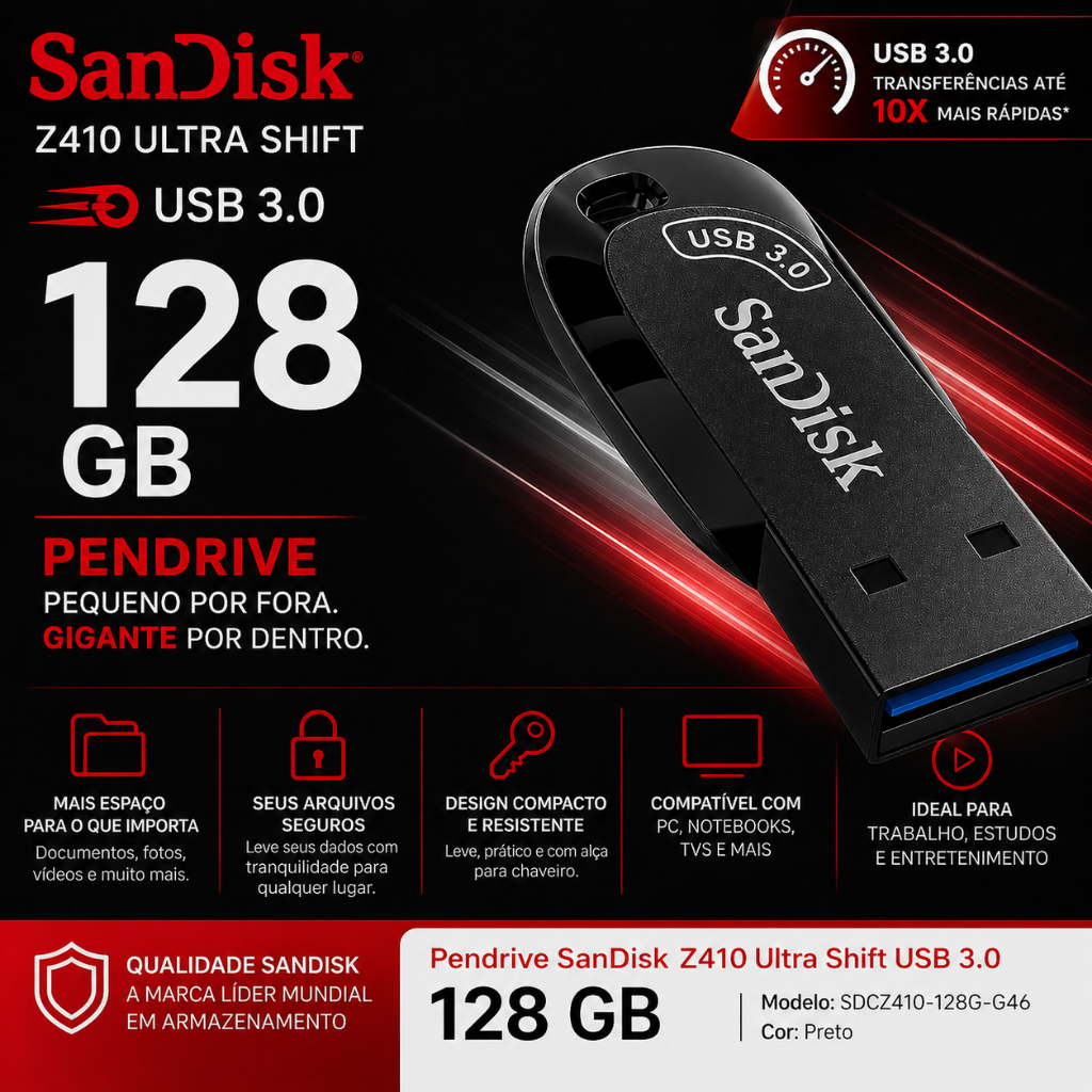 Pendrive SanDisk Ultra Shift USB 3.0 - 128GB (Original)