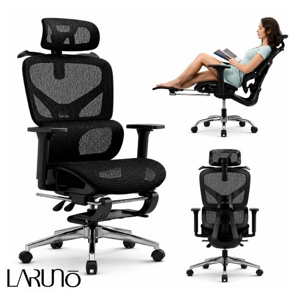 Cadeira Escritório Ergonômica LARUNO Malha Respirável Ajustes Para Braços, Cabeça Lombar e Apoio Pés