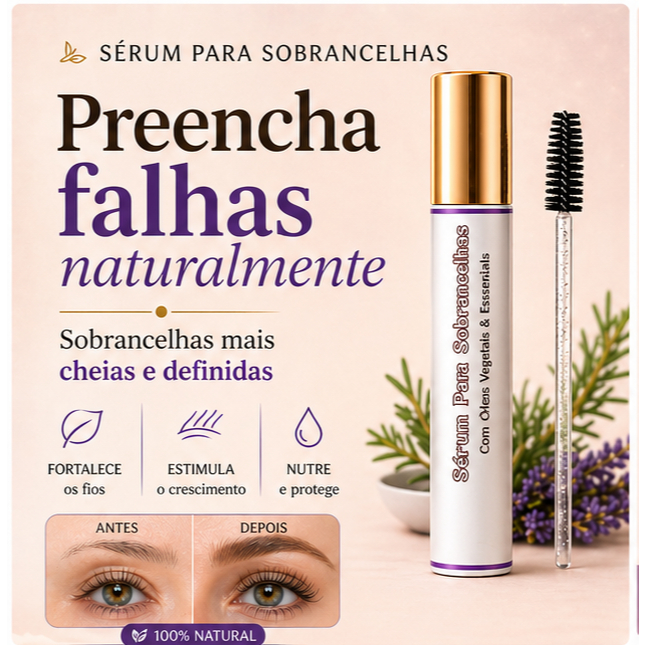 Sérum Sobrancelhas e Cílios Roll-On | Crescimento e Preenchimento Natural - Rícino, Aloe Vera, Alecrim Óleos Essenciais