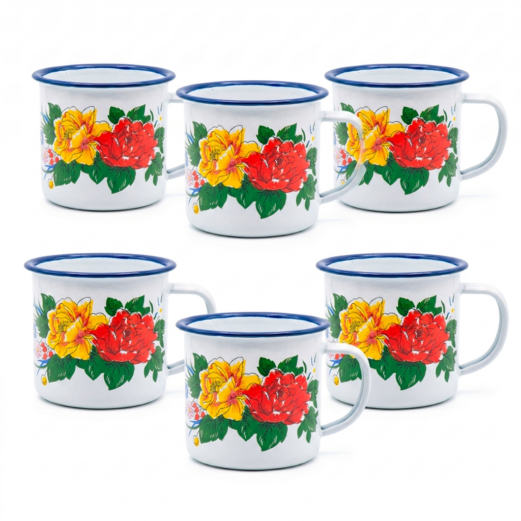 Kit 6 Caneca Esmaltada Branca N5 Agata 90ml Xicara Cafe Expresso Retro Fazenda Milla Lavavel