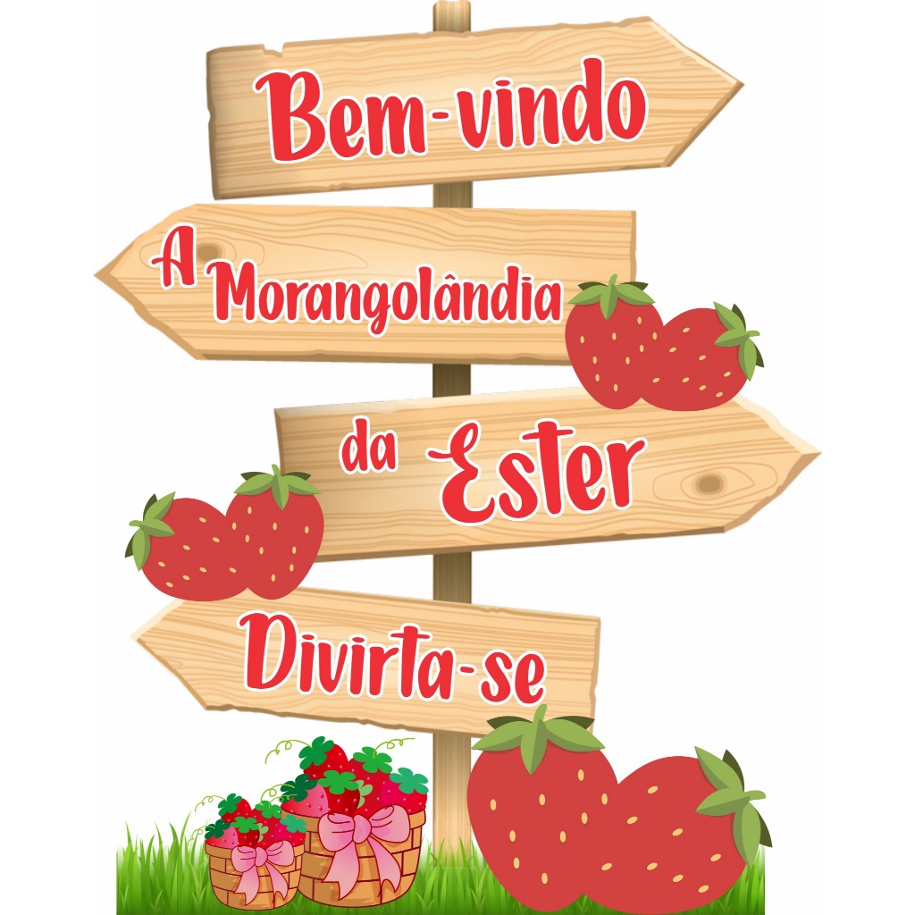 Display de chão morango moranguinho em MDF merversario aniversario infantil bem vindos