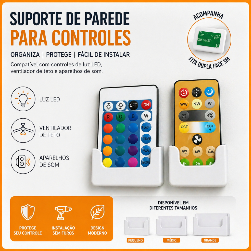 Kit 2 Und Suporte de Parede Controles Led | Ventilador de Teto | Aparelho de Som
