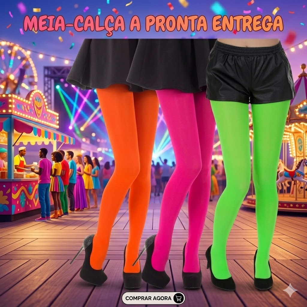 Meia Calça Neon Festa luz negra , Carnaval, Bloquinho menor preço laranja verde vermelho amarela