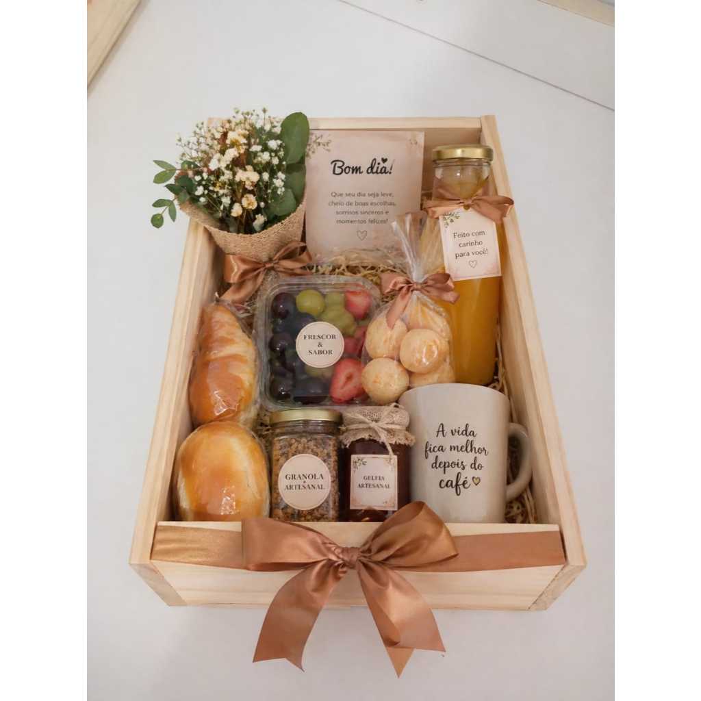 Caixa de Madeira Pinus  Fundo MDF 24x16x7cm | Organizador | Cesta Presente Café da Manhã | Decoração