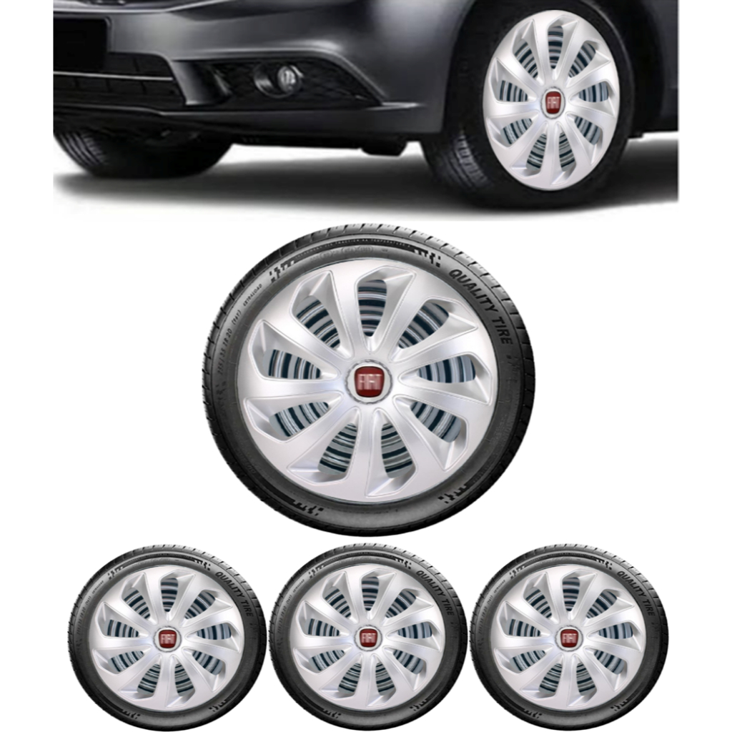 Jogo 4 Calota Esportiva Aro 14 Velox Prata Encaixe Universal Fiat Uno Palio Siena Strada Mobi Fiorino