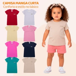 Blusa Básica Infantil Bebê Menina Manga Curta Lisa 100% Algodão Unitária