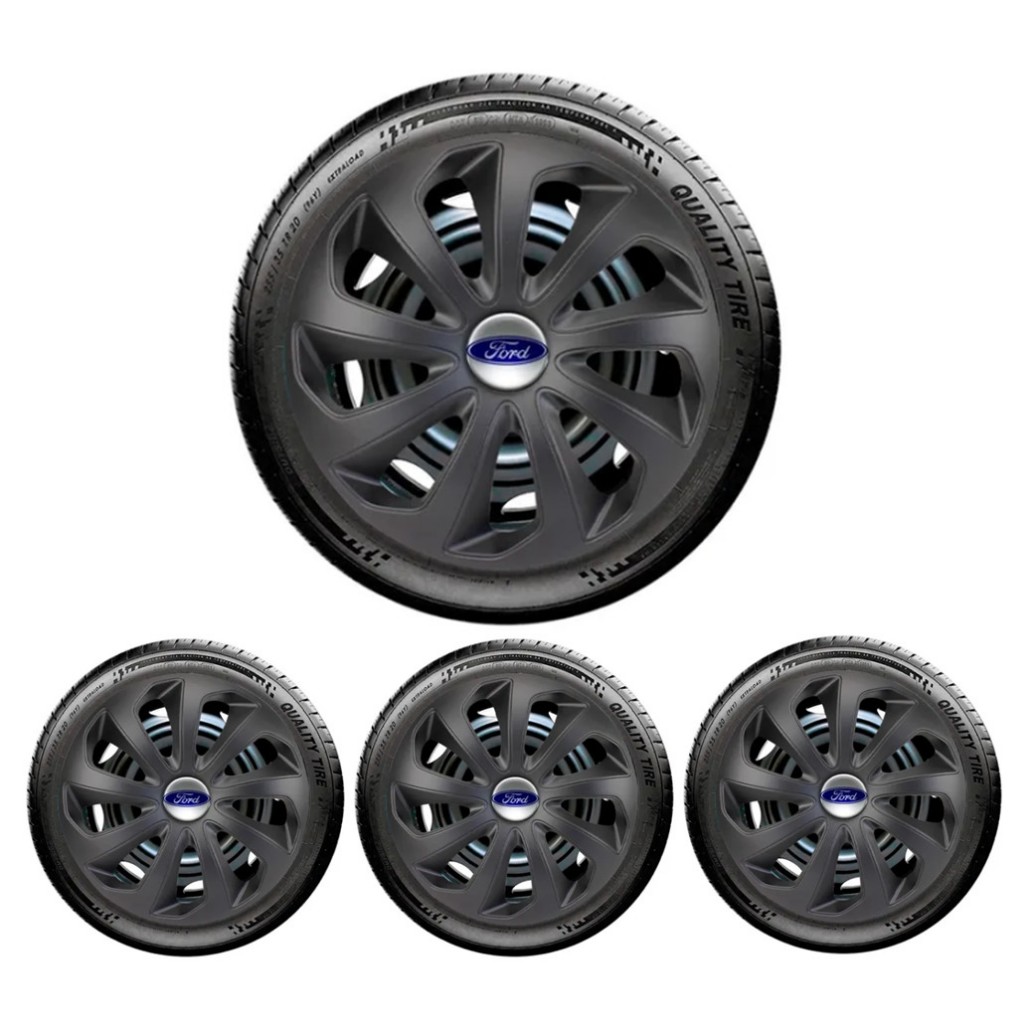 Jogo 4 Calota Esportiva Aro 14 Velox Preto Fosco Ford Fiat GM Vw Hyundai Renault Toyota e Nissan