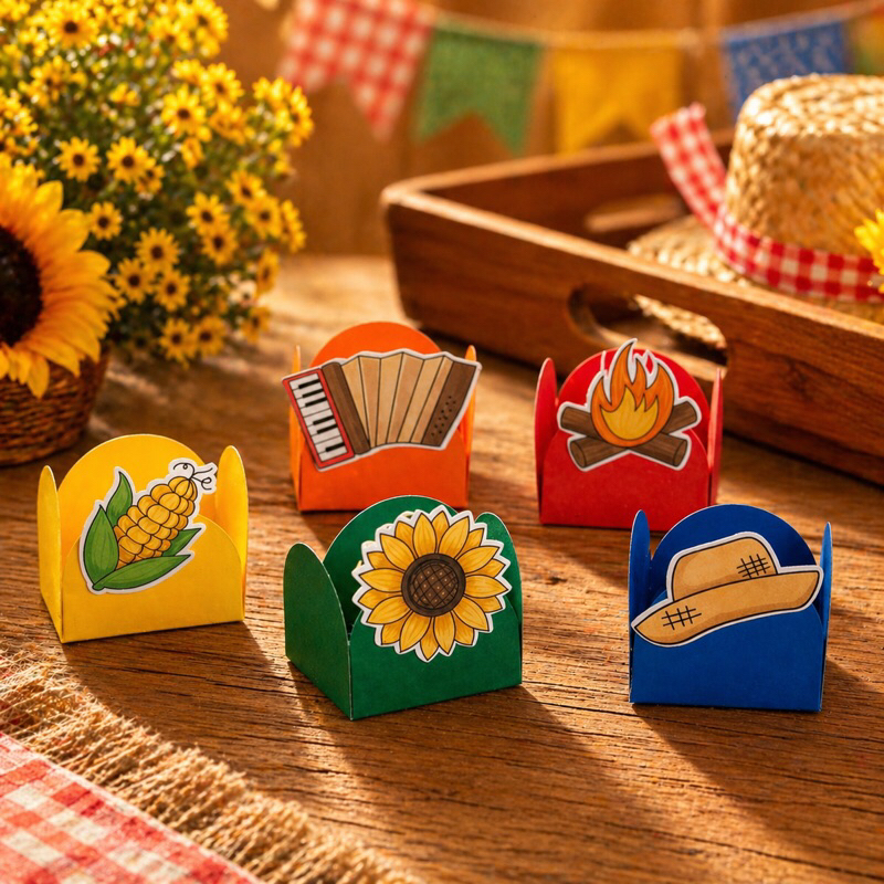 Kit de Forminhas para Doces Festa Junina | Porta Docinho São João Colorido