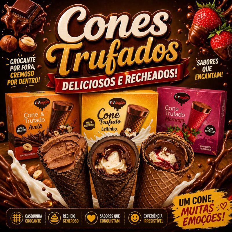 Cone Trufado Top Trufas 900g c/ 15 Unidades 🍫 Sabores Irresistíveis | Ideal p/ Revenda