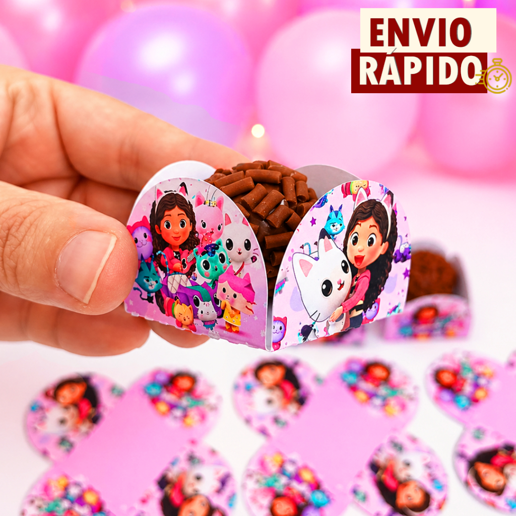 50 Forminha de Doces Casa Mágica da Gabby Personalizada no Tema - Lembrancinha de Festa Aniversário