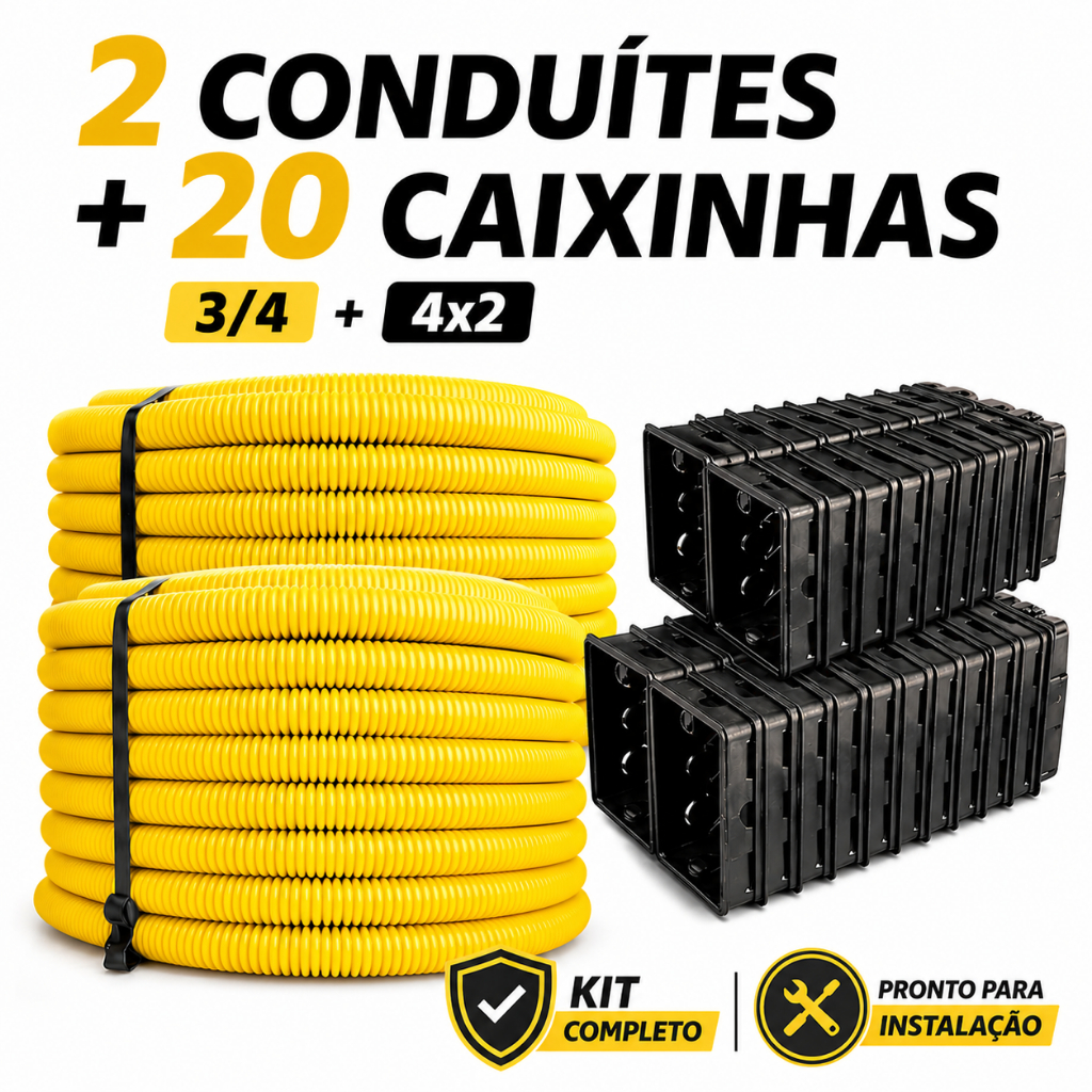 Kit 2 conduite corrugado + 20 Caixinha Preta, canduite reforçado