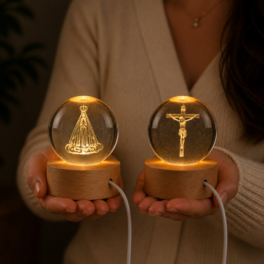 KIT 2 Luminárias de Mesa para Quarto Abajur Cabeceira Decorativo Nossa Senhora Aparecida Jesus 3D