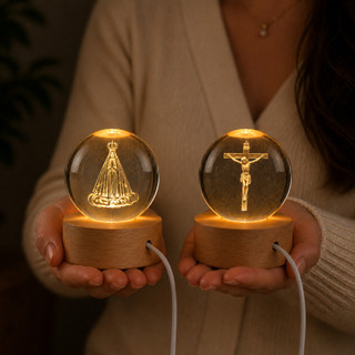 KIT 2 Luminárias de Mesa para Quarto Abajur Cabeceira Decorativo Nossa Senhora Aparecida Jesus 3D