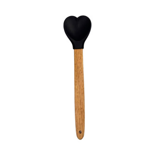 Espátula Pastelaria Coração Silicone Resistente Antiaderente Cozinha Confeitaria Cabo de Bambu