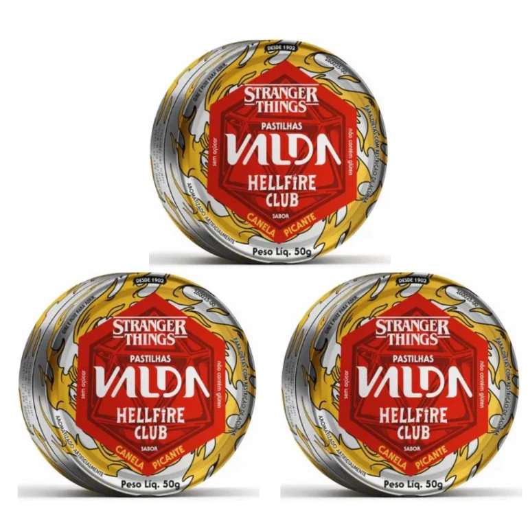 Kit com 3 Pastilhas Valda Stranger Things Hellfire Club Canela Picante 50g
