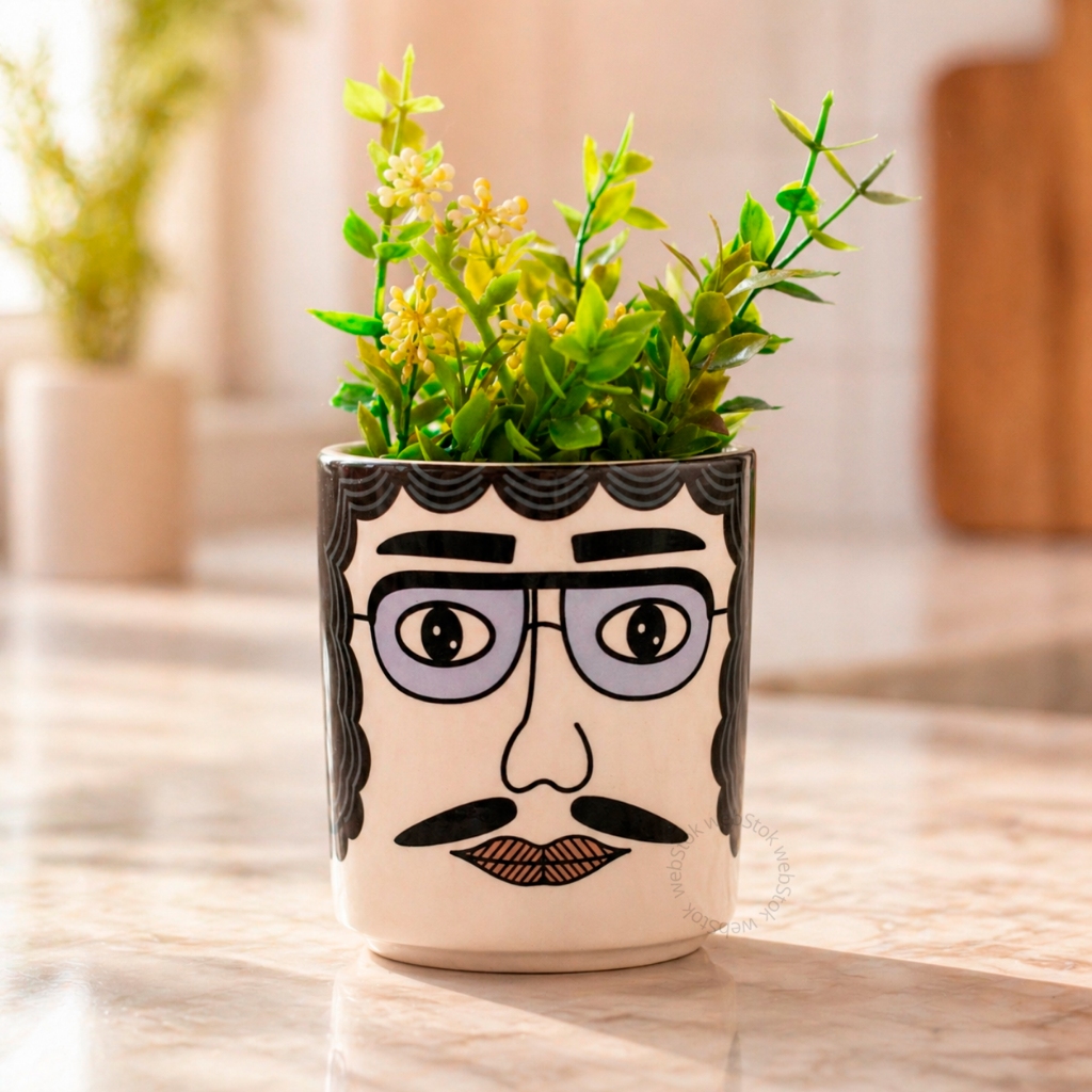 Cachepot Vaso Decorativo Rosto Homem Suculenta Planta Artificial Enfeite Vasinho Florzinha Decorar