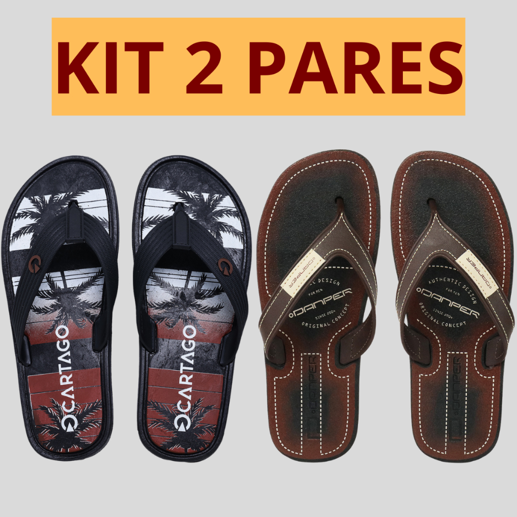 Kit 2 Pares Chinelo Masculino Antiderrapante Borracha Confortável Resistente Power