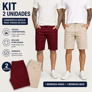 Kit 2 Bermudas Masculinas Sarja Reta Premium Conforto E Alta Durabilidade Bolso Relogio