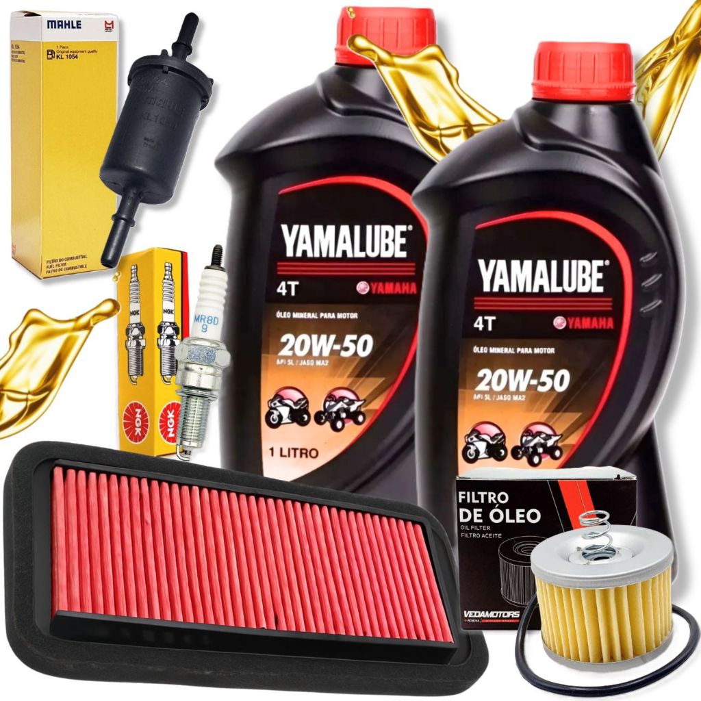 Kit Revisão Fz15 150 Abs Óleo Yamalube 20w50 2 Litros + Filtros e Vela Ngk