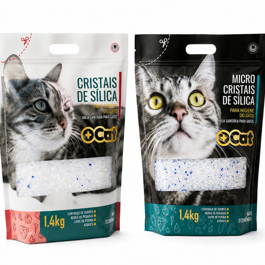 Areia Sílica Premium Granulado Sanitario para Gatos +Cat Kit 2 Un de 1,4kg