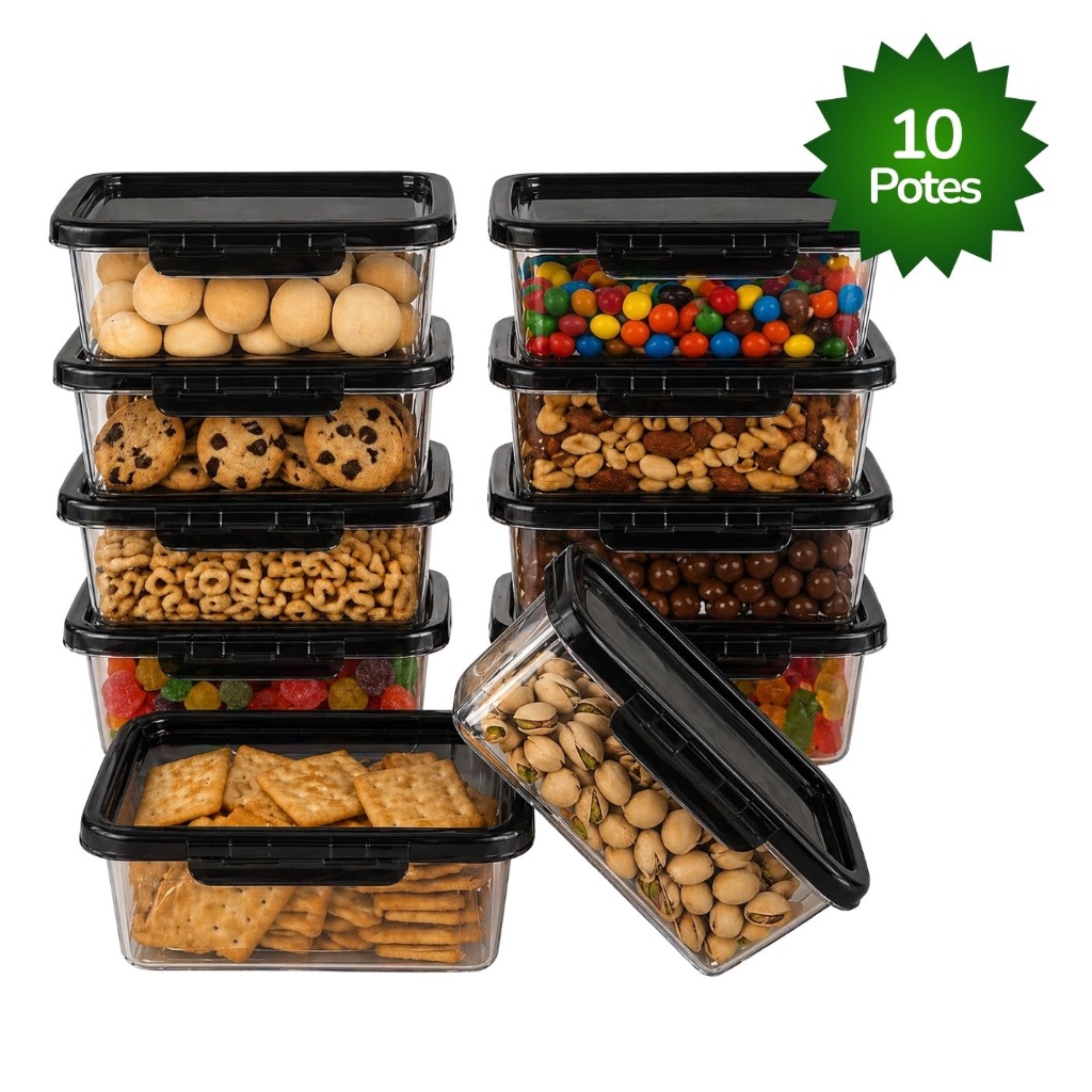 Kit 10 Marmitas 850ml Não Vaza BPA Free Potes Plástico com Travas Laterais Herméticas